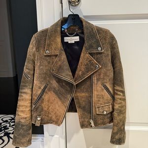 GOLDEN GOOSE - Distressed Leather Moto Jacket in Brown